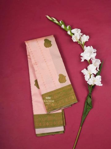 Baby Pink Art Silk Saree with Paisley and Stripes Pattern on the Body with Contrast Zari Border - Diadem