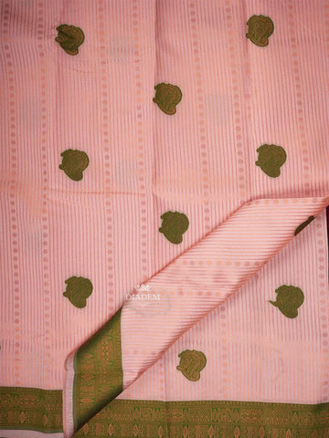 Baby Pink Art Silk Saree with Paisley and Stripes Pattern on the Body with Contrast Zari Border - Diadem