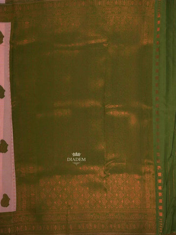 Baby Pink Art Silk Saree with Paisley and Stripes Pattern on the Body with Contrast Zari Border - Diadem