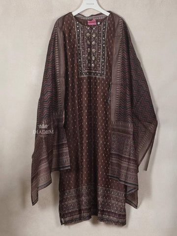 Dark Brown Georgette Straight-Cut Salwar Suit for Girls Adorned with Floral Design, Paired with Dupatta - Diadem
