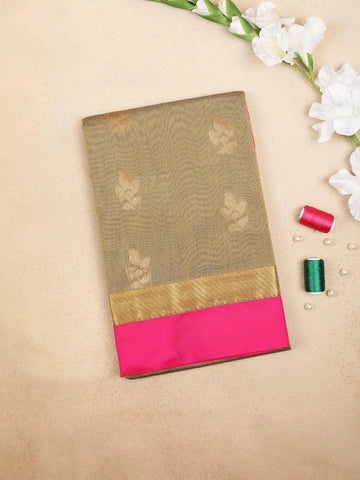 Brown Silk Cotton Saree with Flower Motif Design on the Body with Contrast Border - Diadem