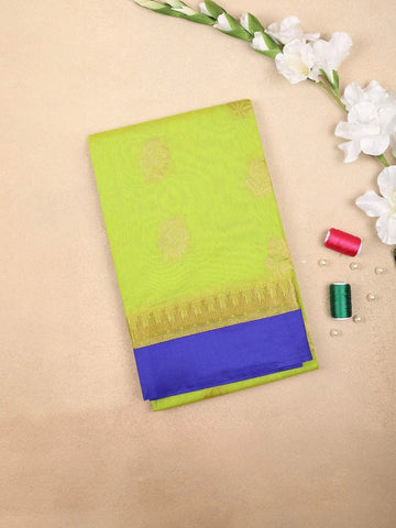 Light Green Silk Cotton Saree with Rose Motif on the Body and Contrast Border - Diadem
