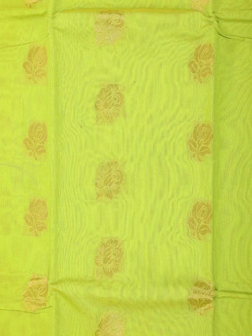 Light Green Silk Cotton Saree with Rose Motif on the Body and Contrast Border - Diadem