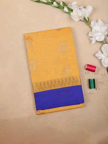 Sandal Silk Cotton Saree with Rose Motif on the Body with with Contrast Border - Diadem