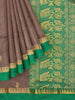 Brown Silk Cotton Saree with Zari Butta on the body and Contrast Temple Zari Border - Diadem