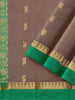 Brown Silk Cotton Saree with Zari Butta on the body and Contrast Temple Zari Border - Diadem