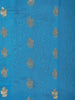 Blue Silk Cotton Saree with Floral Design on the Body with Contrast Zari Border - Diadem