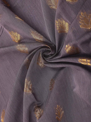 Grey Silk Cotton Saree with Leaf Deign on the Body with Contrast Designed Border - Diadem
