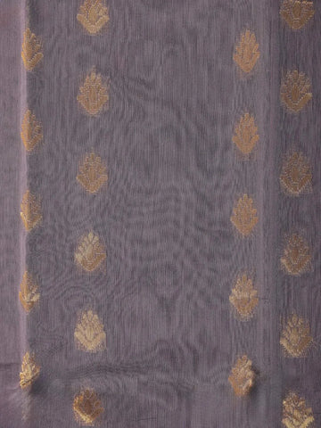 Grey Silk Cotton Saree with Leaf Deign on the Body with Contrast Designed Border - Diadem