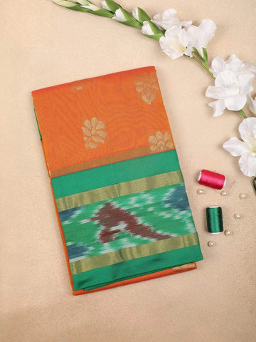 Orange Silk Cotton Saree with Floral Motif Design on the Body and Contrast Border - Diadem