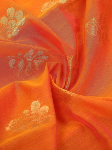 Orange Silk Cotton Saree with Floral Motif Design on the Body and Contrast Border - Diadem