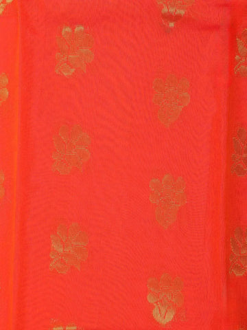 Dark Orange Silk Cotton Saree with Flower Motif on the Body with Contrast Designed Border - Diadem