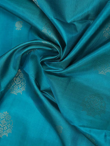 Teal Blue Soft Silk Saree with Floral and Paisley Design on the Body with Contrast Border - Diadem