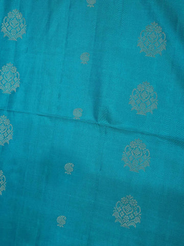 Teal Blue Soft Silk Saree with Floral and Paisley Design on the Body with Contrast Border - Diadem