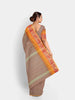 Light Brown Kanchi Cotton Saree with Stripes on the Body and Contrast Zari Border - Diadem