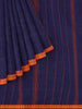 Navy Blue Kanchi Cotton Saree with Stripes on the Body and Thread Border - Diadem