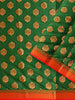 Green Semi Silk Saree with Paisley Motif on the body and Contrast Zari Border - Diadem