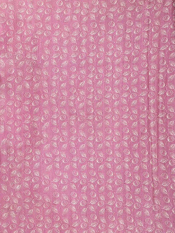 Rose Pink Semi Tussar Silk Saree with Floral and Leaf Design on the Body with Lace Border - Diadem