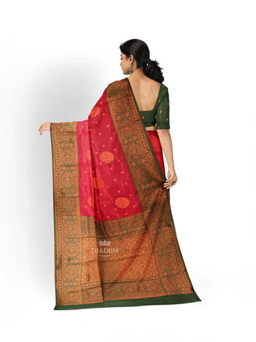 Pink Art Silk Saree with Floral Motif on the body and Contrast Zari Border - Diadem