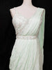 Light Green Chiffon Ready to Wear Saree with Plain Body Paired with Designer Blouse and Waist Belt - Diadem