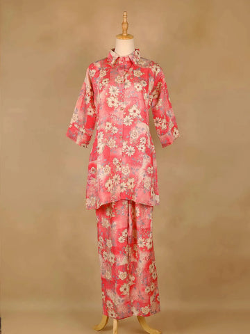 Pink Salwar Suit with Floral Prints and 3/4 Sleeve - Diadem