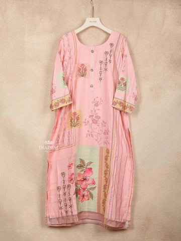 Baby Pink Straight Cut Salwar Suit for Girls Adorned with Sequins and Flower Design with Dupatta - Diadem