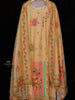 Yellow Semi Banaras Straight Cut Salwar Suits Adorned with Floral Prints and Beads, paired with Dupatta - Diadem