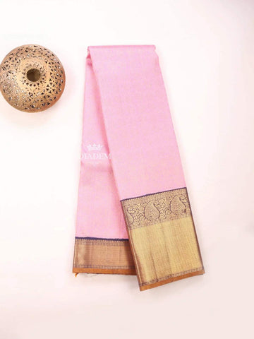 Light Pink Pure Kanchipuram Bridal Silk Saree with Zari Brocade on the body and Contrast Zari Border - Diadem