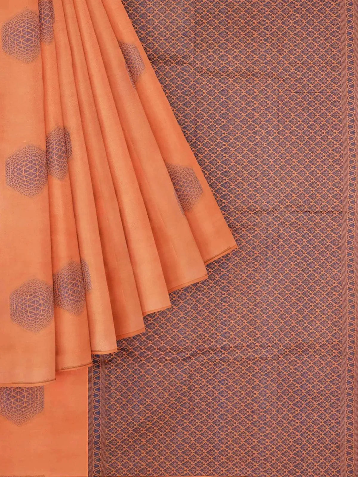 Orange Silk Saree with Zari Butta on the Body and without Border - Diadem
