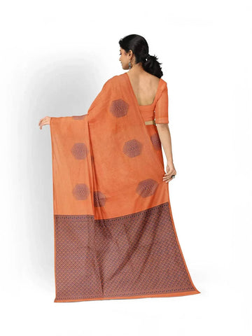 Orange Silk Saree with Zari Butta on the Body and without Border - Diadem