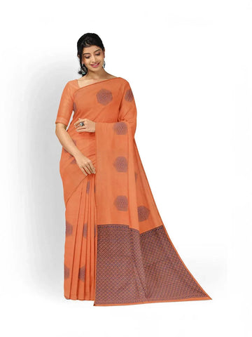 Orange Silk Saree with Zari Butta on the Body and without Border - Diadem