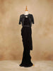 Black Crushed Georgette Saree with Plain body paired with Matching Blouse Waist Belt and Overcoat - Diadem