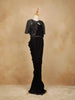 Black Crushed Georgette Saree with Plain body paired with Matching Blouse Waist Belt and Overcoat - Diadem