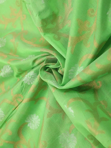 Light Green Silk Cotton Saree with Floral Design on the Body with Matching Border - Diadem