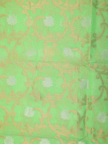 Light Green Silk Cotton Saree with Floral Design on the Body with Matching Border - Diadem