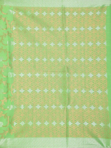 Light Green Silk Cotton Saree with Floral Design on the Body with Matching Border - Diadem