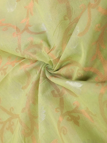 Light Green Silk Cotton Saree with Flower and leaf Design on the Body with Matching Border - Diadem