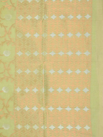 Light Green Silk Cotton Saree with Flower and leaf Design on the Body with Matching Border - Diadem