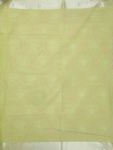 Light Green Silk Cotton Saree with Flower and leaf Design on the Body with Matching Border - Diadem