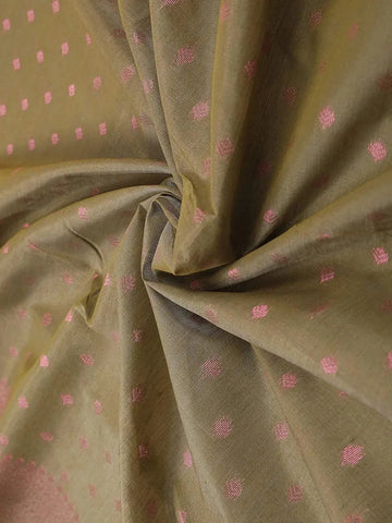 Olive Green Silk Cotton Saree with Leaf Motifs On the Body with Designed Border - Diadem