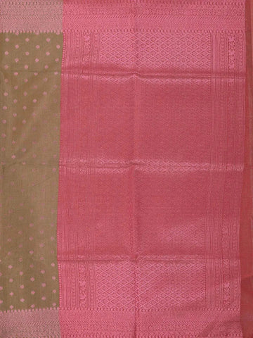 Olive Green Silk Cotton Saree with Leaf Motifs On the Body with Designed Border - Diadem