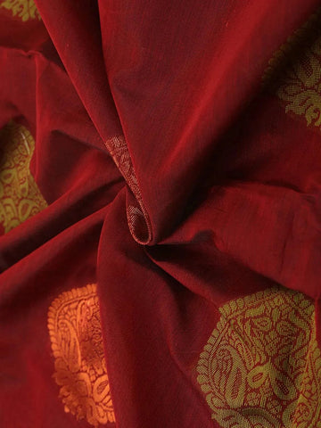 Dark Brown Silk Cotton Saree with Zari Brocade Design on the Body with Contrast Border - Diadem