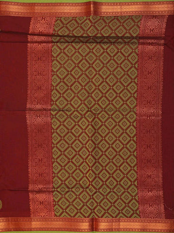 Dark Brown Silk Cotton Saree with Zari Brocade Design on the Body with Contrast Border - Diadem