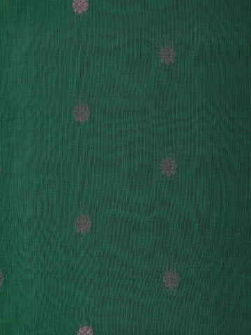 Dark Green Silk Cotton Saree with Flower Motifs on the Body with Contrast Border - Diadem