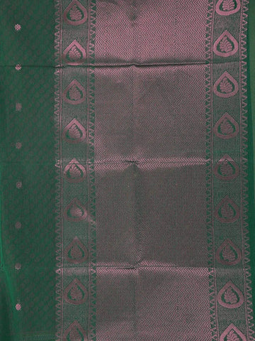 Dark Green Silk Cotton Saree with Flower Motifs on the Body with Contrast Border - Diadem
