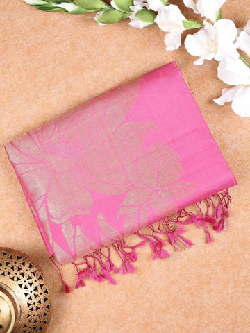 Purple Soft Silk Saree with Flower and Plant Design on the Body with Contrast Border - Diadem
