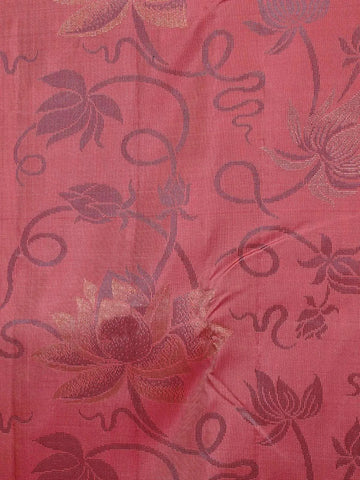 Onion Pink Soft Silk Saree with Flower and plant Design on the Body and without Border - Diadem