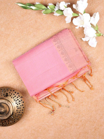 Peach Soft Silk Saree with Striped Design on the Body and without Border - Diadem