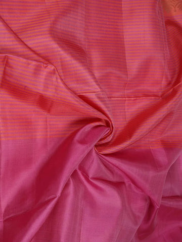 Peach Soft Silk Saree with Striped Design on the Body and without Border - Diadem