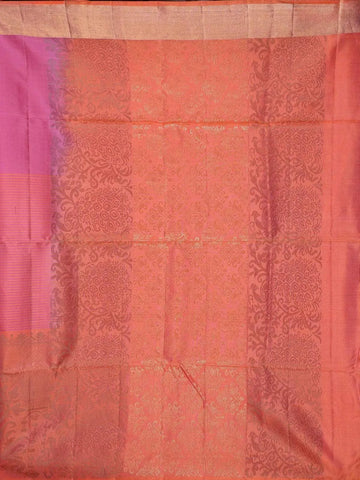 Peach Soft Silk Saree with Striped Design on the Body and without Border - Diadem